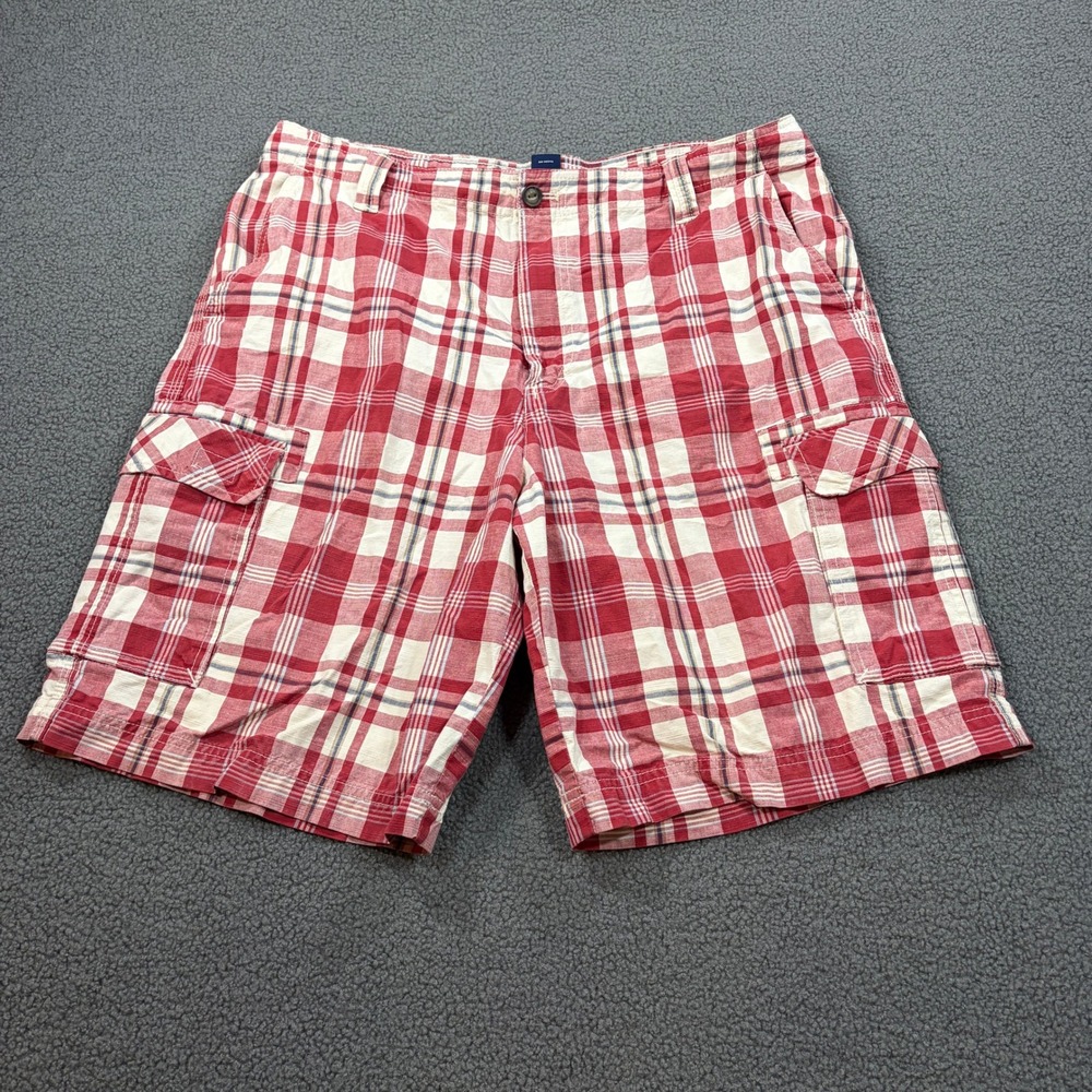 IZOD Cargo Shorts Mens 36 Red Plaid Cotton Utility Casual Outdoor Summer